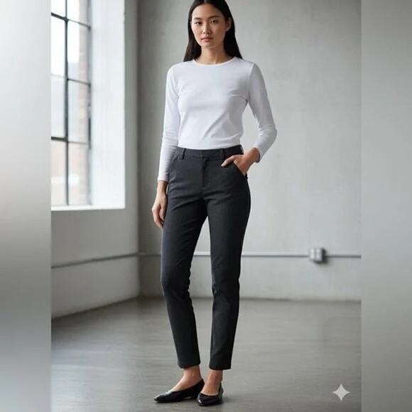 Andrew Marc Gray Herringbone Ponte Stretch Trouser Pants Size 8 - Picture 1 of 8